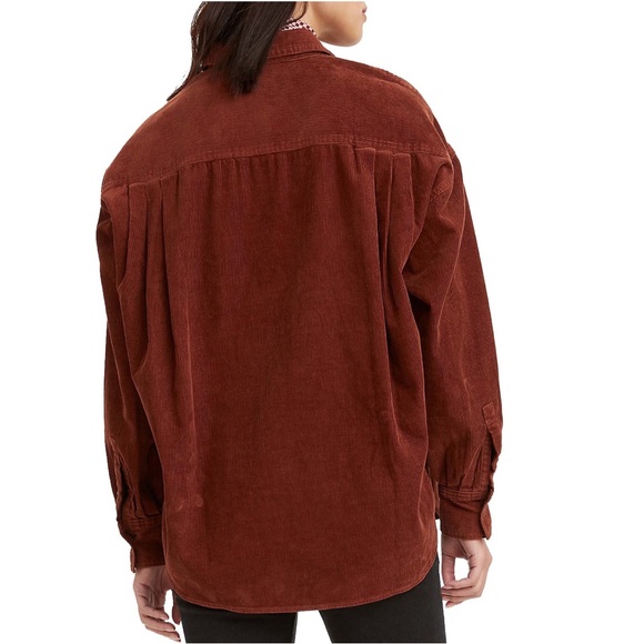 Levis Elliot Utility Long Sleeves Shirt Sz S Red Corduroy Oversized Button Up - Picture 2 of 10